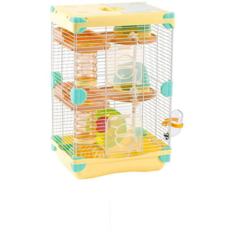 Cage pour Hamster Gerbille Tunnel Jouet Intégré Roue Exercice Eau Nourriture Habitat Intérieur Portable-27.5x20.5x42.5cm (1/4)
