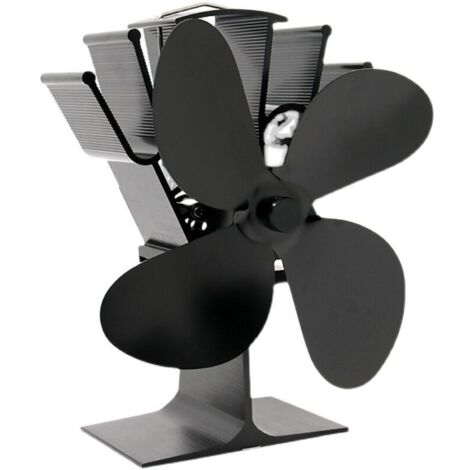 Ventilateur de poêle à bois Upgrade 4 pales Ventilateur de cheminée alimenté par la chaleur pour poêles à bois/cheminées Ventilateur silencieux (Noir) (1/4)