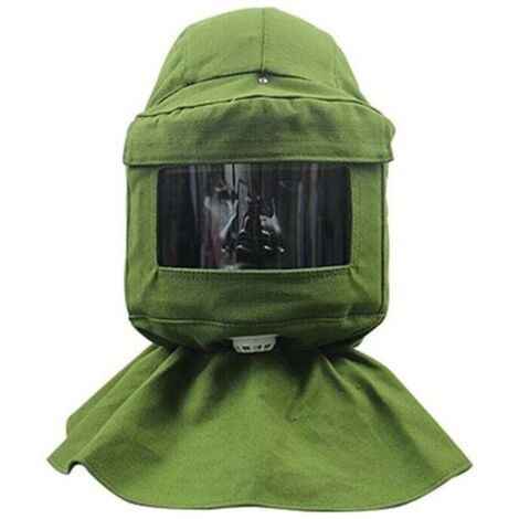 Enowelir Masque Anti-Poussière avec Casque de Protection Écharpe et Toile Verte pour Sablage (1/4)