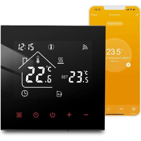 Thermostat Électrique Intelligent, Thermostat Chauffage Au Sol Programmable WiFi Chambre Thermostat Chauffage Au Sol Compatible avec Alexa Et Google Assistant, Écran Tactile Numérique Noir 16A (1/4)