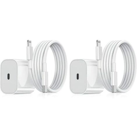 2 Chargeurs Rapides 20W USB-C avec Câble Lightning 1m, Adaptateur Secteur Type-C pour iPhone 14/13/12/11, iPad Air