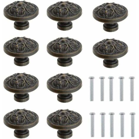 Lot de 10 boutons de tiroir ronds vintage pour placards, commodes, buffets et portes de meubles avec vis, bronze antique, 29 x 21 mm (1/4)