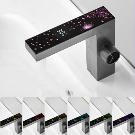 Robinet de Lavabo Intelligent avec Écran LED - Mitigeur Électronique sans Pile (Laiton Anticalcaire) - Affichage Température Eau Chaude/Froide - Design Moderne pour Salle de Bain & Cuisine (1/4)