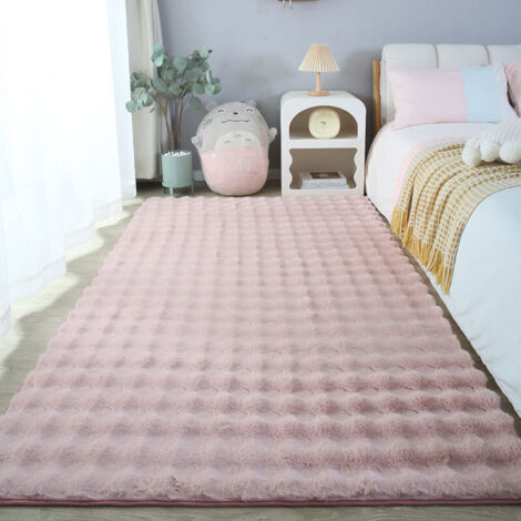 Tapis Peluche Rose 120x160cm 3D Bubble Ultra Doux Salon Chambre Bébé Hypoallergénique Lavable Machine (1/4)
