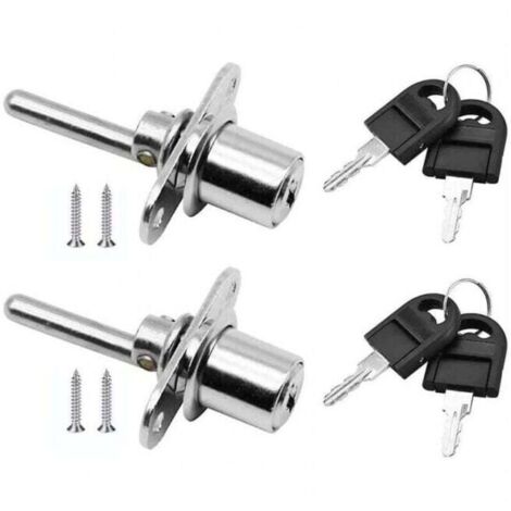 Lot de 2 serrures à piston pour porte et tiroir (argentées), diamètre 16 mm, longueur 61 mm (1/4)