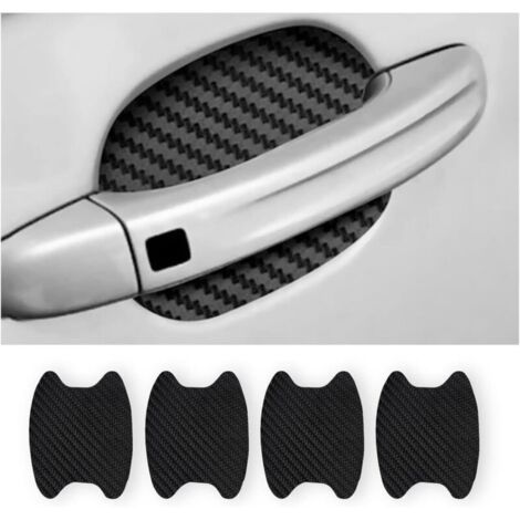 Lot de 4 autocollants en fibre de carbone anti-rayures pour poignée de porte de voiture, film protecteur anti-traces pour poignée de porte automatique, universel pour la plupart des poignées de voitur (1/5)