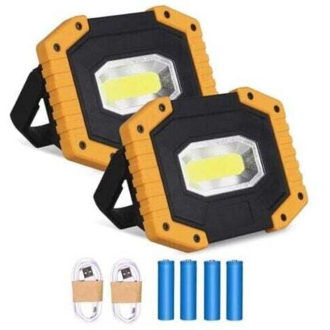 Projecteur LED rechargeable 30 W 2 000 lm pour chantier, barre d'éclairage de travail, 3 modes, lanterne portable, projecteur LED USB pour camping, chantier, garage, atelier (lot de 2) (1/4)