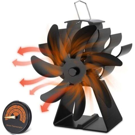 Ventilateur de poêle à bois, ventilateur de poêle à bois à 7 pales avec thermomètre, ventilateur de cheminée à alimentation thermique, ventilateur de cheminée à démarrage silencieux (1/4)