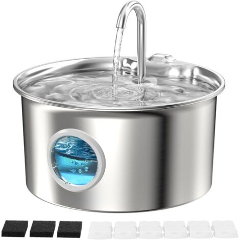 Fontaine Eau Chat INOX: Fontaine Chat Acier Inoxydable Automatique - 2,6L Silencieuse Distributeur d'eau Électrique avec Robinet pour Petit Chien - Filtre Multicouche avec 6 Filtres + 3 Éponges (1/5)