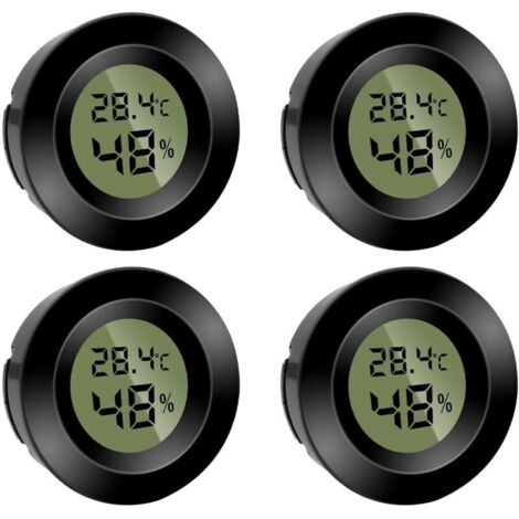 Lot de 4 mini hygromètres numériques, thermomètres ronds, hygromètre, température (℉) ou Celsius (℃), pour l'intérieur, le bureau, le salon (piles incluses) (1/5)