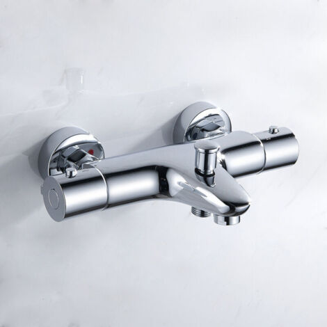 Mitigeur Baignoire Thermostatique, Robinet Thermostatique Baignoire, Mitigeur de Douche pour Baignoire avec Contrôle de la Température, Laiton, Finition Chromée, Monté sur Baignoire Mitigeur Thermosta (1/5)
