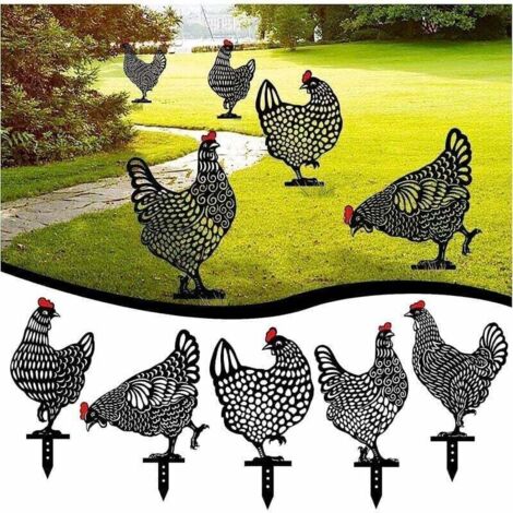 Pièces Jardin Poule Poulet Art de Jardin Jardin Pelouse Sol Décor Silhouette Animale Piquets de Jardin en Métal Statue de Coq Creux Décor de Jardin (1/4)