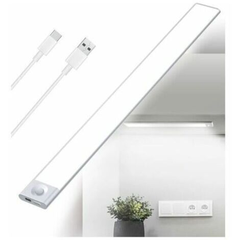 Réglette LED Cuisine Sous Meuble Rechargeable USB - 40 cm - 2500 mAh - Lampe Placard Détecteur de Mouvement - Barre LED Sans Fil Rechargeable - Lumière avec Capteur PIR à Pile pour Escalier Intérieur, (1/5)