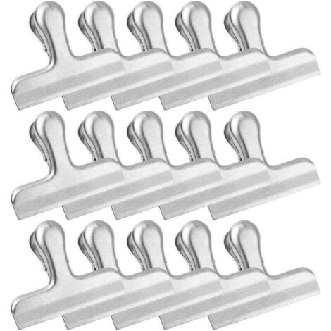 AIPERQ Lot de 15 pinces à sachets alimentaires en acier inoxydable pour frites, café, pain, cuisine, maison, bureau (1/4)