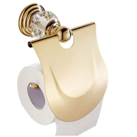 Porte-papier toilette brillant avec porte et distributeur de papier toilette avec couvercle finition dorée, fixation murale en métal plaqué or, accessoires de salle de bain (1/4)