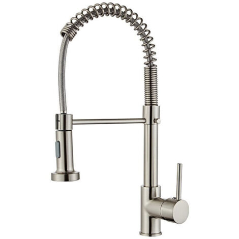 Robinet Cuisine, Mitigeur Cuisine Avec Douchette Pivotant à 360° d'Évier à Arc Élevé Pulvérisateur Escamotable 2 Modes, Acier Inoxydable (1/4)
