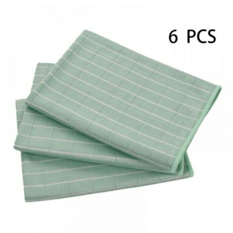 Lot de 6 chiffons en microfibre de bambou vert 40x40 cm pour fenêtres, miroirs, carrelage, carrosserie, bambou, verre, usage domestique et salle de bain. (1/4)
