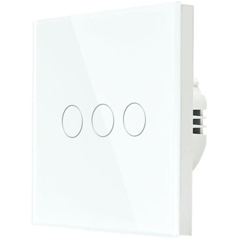 Interrupteur tactile 3 voies, unidirectionnel, lumière blanche, affichage LED, panneau en verre cristal avec capteur tactile – Sans fil neutre – 1 paquet (1/4)