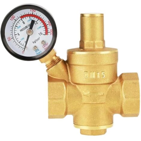 Réducteur de pression d'eau 1/2" DN15 avec manomètre, régulateur de pression d'eau réglable, en laiton haute dureté, réducteur de pression d'eau pour soupape de surpression d'eau