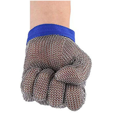 Gants en acier inoxydable résistants aux coupures pour l'ouverture des huîtres et la découpe de la viande (1 pièce, bleu-XL) (1/3)