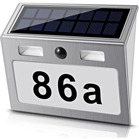 Numéro de maison à éclairage solaire avec 7 LED, numéro de maison solaire Lampe de numéro de maison solaire avec interrupteur crépusculaire Détecteur de mouvement en acier inoxydable, respectueux de l