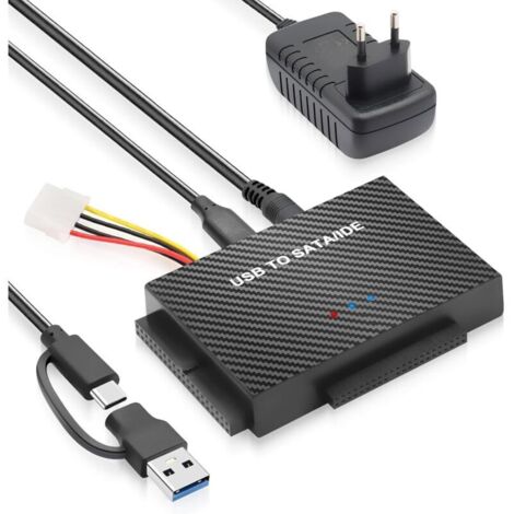 Cable SATA to USB 3.0, Adaptateur USB SA TA pour 2,5"/3,5" HDD/SSD, avec 12V 2A Alimentation Câbles USB C Adaptateur pour Mac Os/Linux/Windows (IDE&SATA Adaptateur)