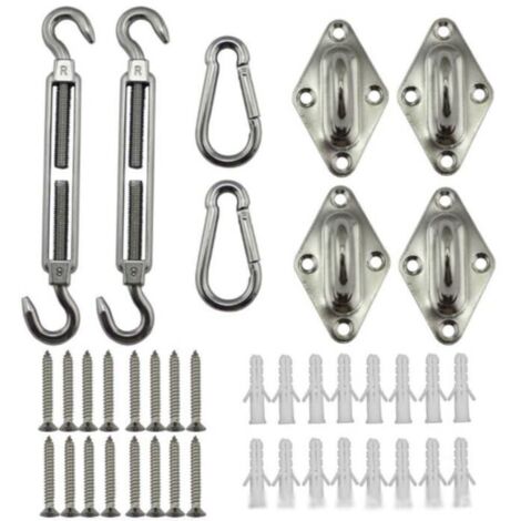 Kit d'accessoires pour auvent, kit de quincaillerie robuste en acier inoxydable pour voile d'ombrage, adapté aux triangles et carrés de jardin, rectangulaires, accessoires de fixation pour voile d'omb (1/4)