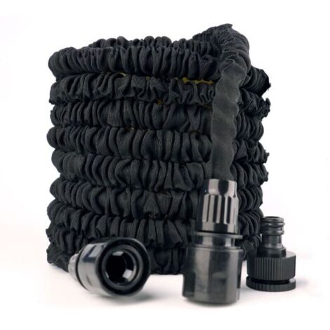 Tuyau d'arrosage extensible de 7,5m/25 ft, tuyau d'arrosage extensible flexible pour maison, pelouse, voiture avec buse de pulvérisation professionnelle 8 fonctions (7,5 m/25 ft, noir) (1/3)