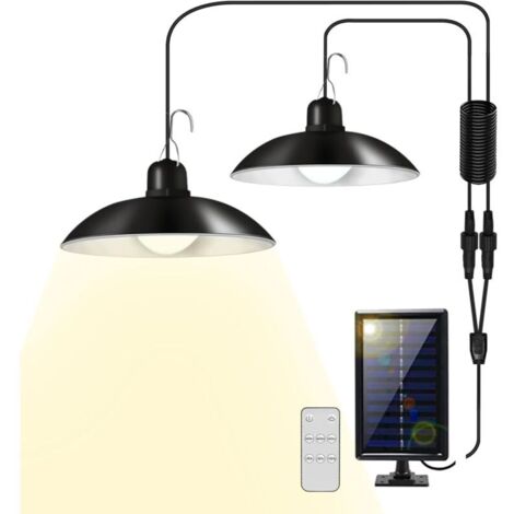 2 x Panneau solaire extérieur suspendu lumières IP44 étanche 30 LED avec télécommande et câble de 3 m éclairage chaud 3500 K pour jardin, terrasse, garage. (1/5)