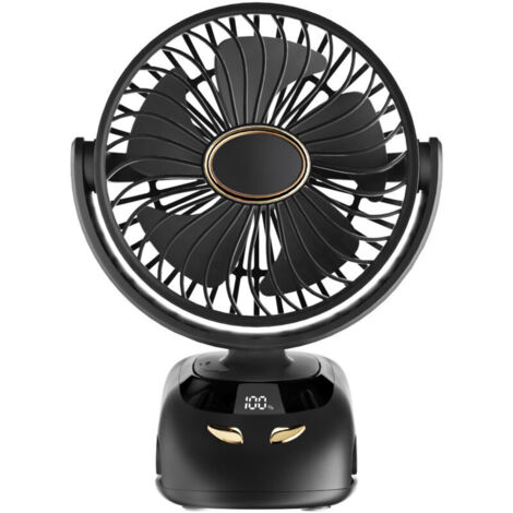 Ventilateur à pince, mini ventilateur de table, ventilateur de camping, ventilateur USB portable, ventilateur de refroidissement à 5 vitesses, 3000 mAh noir