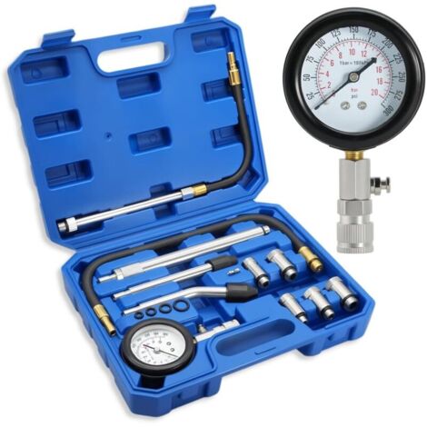 Kit de 11 testeurs de compression pour moteur à essence 0-300 PSI / 0-20 bar, testeur de compression pour moteur à essence de voiture, manomètre de compression (1/5)