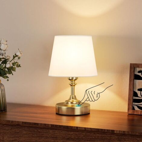 Petite Lampe de Chevet Tactile, LED Lampe de Table Sans Fil Batterie Rechargeable, Variateur Continu, Abat-jour en Lin Blanc, pour Chambre à Coucher Salon Cuisine Décoration(Laiton) (1/5)