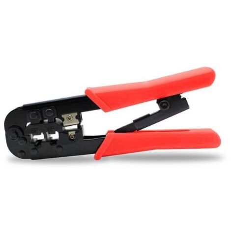 Outil de sertissage multifonctionnel pour connexions de câbles réseau avec poignées ergonomiques en caoutchouc rouge (1/3)