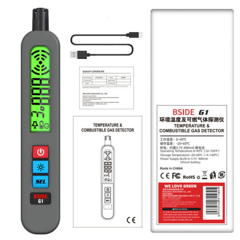 Détecteur de gaz rechargeable Détecteur de fuite de gaz naturel avec alarme visuelle et sonore et vibration Grand écran Stylo Détecteur multi-gaz portable pour. (1/5)