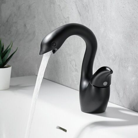 Robinet de Lavabo Moderne - Mitigeur Monocommande 1 Trou Noir Mat - Eau Chaude et Froide - Design Minimaliste pour Salle de Bain (1/4)