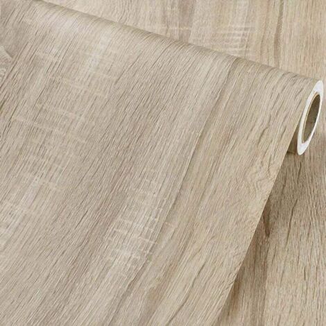 XVX Autocollant de meubles en papier de bois clair en rouleau de vinyle adhésif en bois rustique pour armoires étagères Sticker mural de bureau, 40CM5M (1/5)