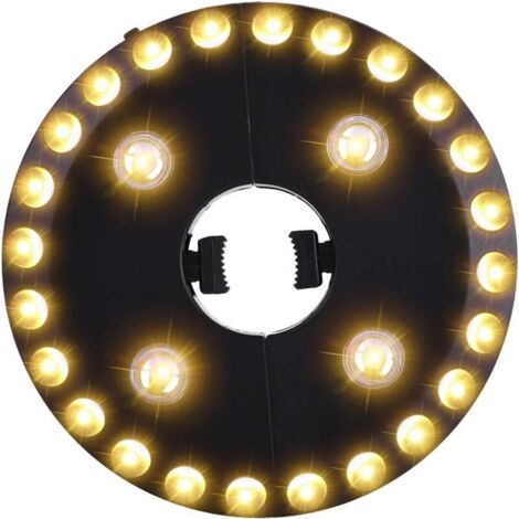 Lampe de parasol blanc chaud, 3 modes de luminosité, 28 LED de 200 lumens, alimentée par 4 piles AA, idéale pour parasol et tente de camping. (1/5)