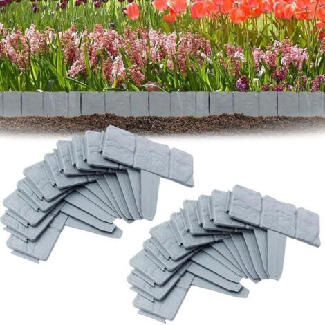 Set of 20 Outdoor Garden Edging Stone - Plastic Garden Edging - Lawn Edging 5m - Grey (1/5)