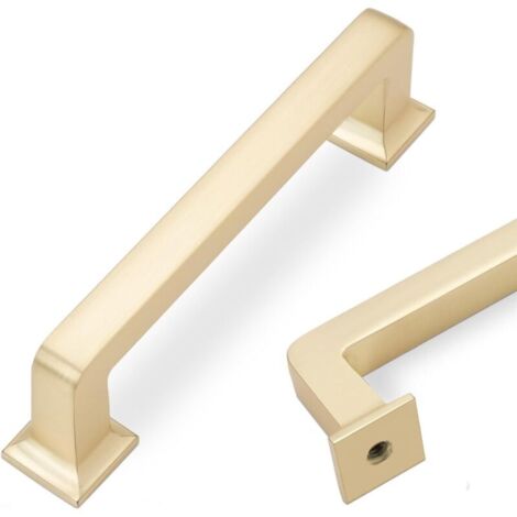 Lot de 6 poignées de placard de cuisine en laiton brossé de 96 mm (3,75 pouces), poignées de placard dorées, quincaillerie pour placards de cuisine, poignées de tiroir (1/5)
