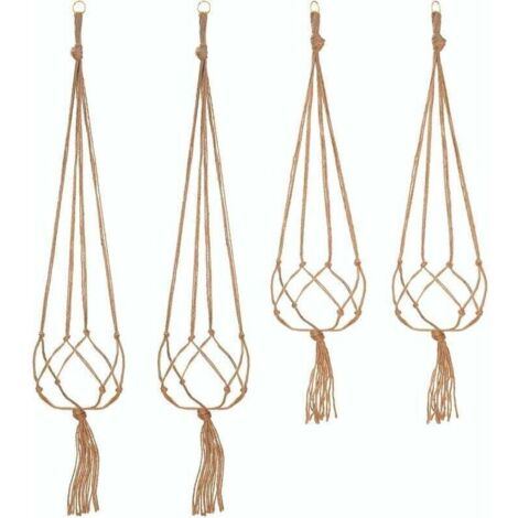 Lot de 4 Suspension Corde Plante Macramé Porte Pot Suspendu Plante Cintre Intérieur Extérieur Décoration du Jardin avec - 2 pièces 105 cm et 2 pièces 90 cm, 4 pieds-INHHUB