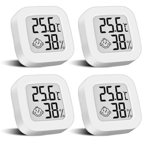 Lot de 4 mini thermomètres numériques avec interrupteur, hygromètre LCD, température intérieure sans fil, hygromètre, capteur de température haute précision en ℉/℃, pour chambre de bébé, intérieur (1/5)