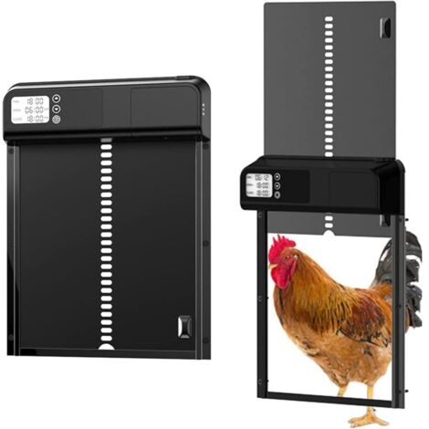 Kit de porte de poulailler automatique,Porte de poulailler à minuterie, porte de poulailler automatique alimentée par batterie avec minuterie et capteur de lumière (1/5)