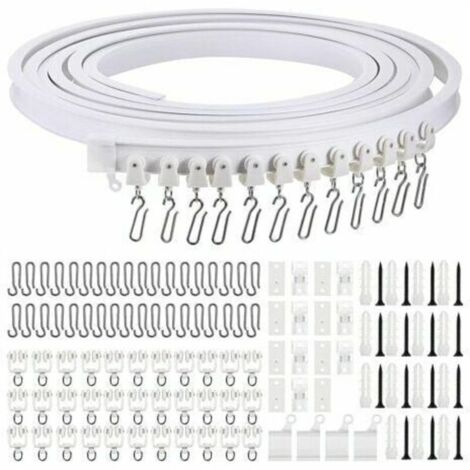 Rail de rideau incurvé au plafond pliable de 5 mètres Rail de rideau incurvé flexible pour rail de rideau souple pour rail de rideau avec crochets de rideau en métal, séparateur de pièce pour rideaux (1/5)