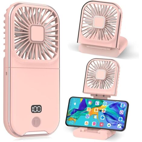 Mini Ventilateur Portable Ventilateur à Main USB Rechargeable Petit Portatif Portable Ventilo Ventilateur de Poche Silencieux Fan Pour Bureau, Maison, Extérieur, Dormir (Rose)