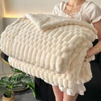 Graziosa ed elegante fodera in pile, morbida e soffice, coperta decorativa per divano letto, poltrona, comoda in tutte le stagioni, bianco, 200 x 230 cm, 2,3 kg