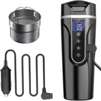 Enowelir Bouilloire de Voiture, 12 V /24V Bouilloire Électrique de Voiture Tasse d'eau Chauffée pour Voiture/Camion/ Voyage, Bouilloire électrique de Voiture Portable avec écran LCD en Acier Inoxydabl