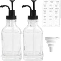 Lot de 2 distributeurs de sirop en verre de 500 ml avec pompes et étiquettes pour sirop de café, cuisine, bar, avec entonnoir et 36 autocollants
