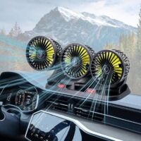 Ventilateur de voiture à trois têtes avec prise allume-cigare rotative à 360°, adapté aux caravanes et aux véhicules tout-terrain