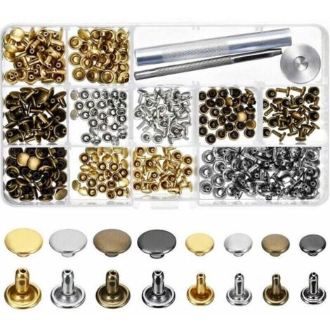240 ensembles Rivets en cuir Rivets à double capuchon Rivet Tubular 4 couleurs 2 tailles Studs métalliques avec outils de fixation pour l'artisanat en cuir bricolage, modèle: 240 ensembles (1/4)