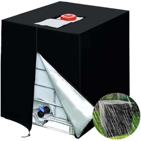 Bache pour Cuve 1000 l, Bâche de Protection Solaire pour réservoir d'eau de Pluie IBC, Anti-poussière Anti-UV, Housse de Protection, bâche de Protection 116 x 100 x 120 cm, Noir (1/4)